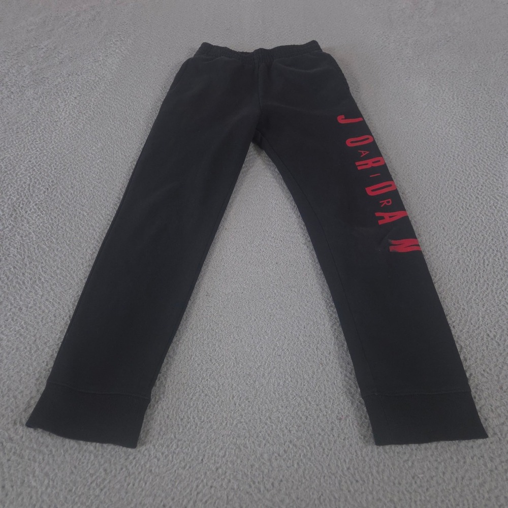 Jordan‎ Sweatpants Kids Large Black Red Vertical Logo Fleece Joggers Ribbed Cuff